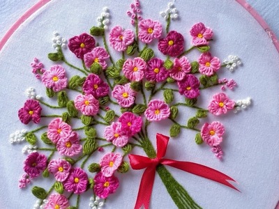 Bouquet of Flowers Hand Embroidery Tutorial | Cast-on Stitch | French Knot | Stem Stitch