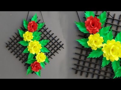 DIY Paper Flower Wall Hanging |  Easy Wall Decor Ideas | Color Paper Craft | Paper Craft Easy