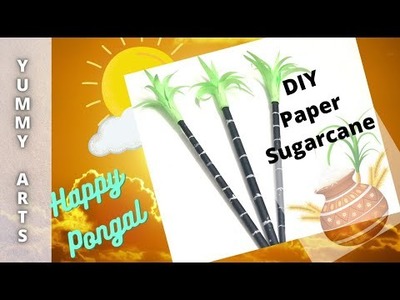 DIY paper sugarcane | Paper sugarcane craft for pongal festival | Pongal craft