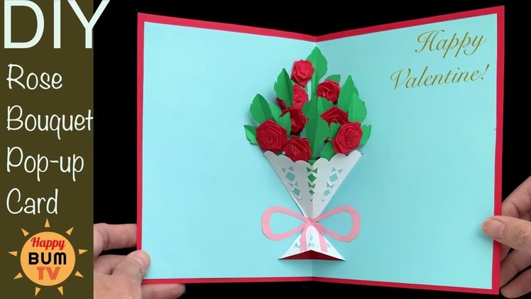 HOW TO MAKE ROSE BOUQUET POP UP CARD I DIY VALENTINE CARD I FLOWER POP UP CARD TUTORIAL