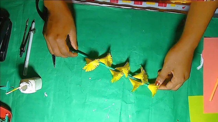 Making Flower stick with paper || Merigold flower stick || Paper DIY || Ep- 02 || Boudi Studio