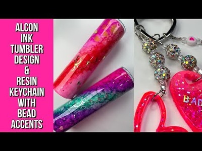 Alcohol ink tumbler design  & resin keychains with bead accents