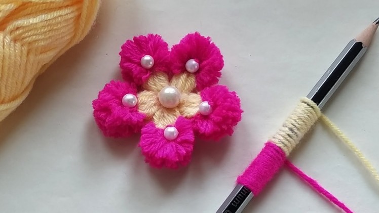 Amazing Hand Embroidery Woolen Flower craft ideas with Pencil | Easy Sewing Hack