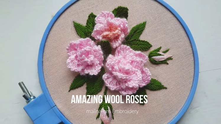 Amazing Trick 3D Embroidery Woolen ROSE  Flower - Hand Embroidery Leaves and Buds