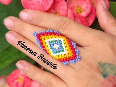 ANILLO DE CHAQUIRAS EN FORMA DE ????ROMBO MULTICOLOR ♦️ (fácil)| Easy multicolor beaded ring DIY
