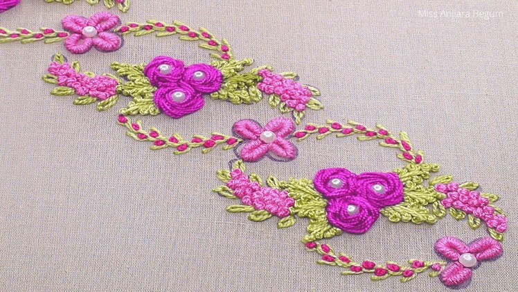 Beautiful Hand Embroidery Border line Design, Cute Flower Borderline Design, Embroidery Designs-570