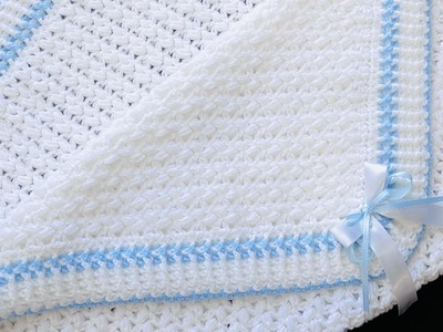 Crochet baby blanket pattern with easy bean stitch crochet pattern and border - Crochet for Baby