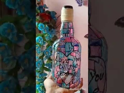 Glass painting | handmade  DIY | Bottle art | craft | Lamp | room decor  | wine bottle | art #art