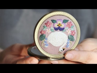Hand Embroidery Swan, Embroidery Makeup Mirror Making Tutorial, Embroidery Stitch