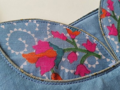 Latest popular patch work blouse design || trending patch work blouse back neck design stitching