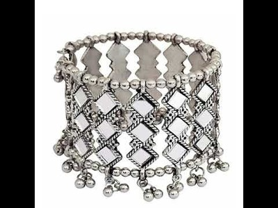 Oxidised Mirror Choker Necklace Set with Bracelet for Women & Girls