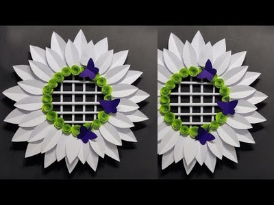 Paper flower easy wall decor | Beautiful flower wall hanging |  room decorations idea with paper