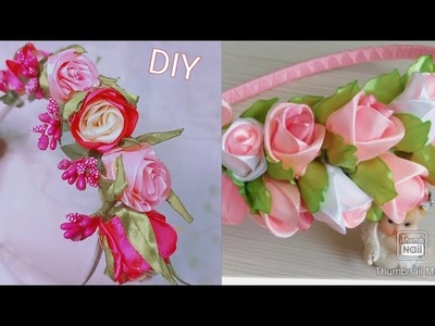 Beautiful ribbon flower hand embroidery best ribbon flower2022  hand made hair band
