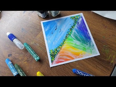 Colorful Waterfall Oil Pastel Drawing l Easy Watercolor Scenery Drawing 2022 l #Vartistica l #Shorts