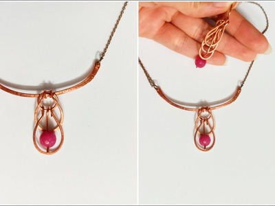 Copper Wire Wrap Necklace. How to make hammered wire jewelry. DIY