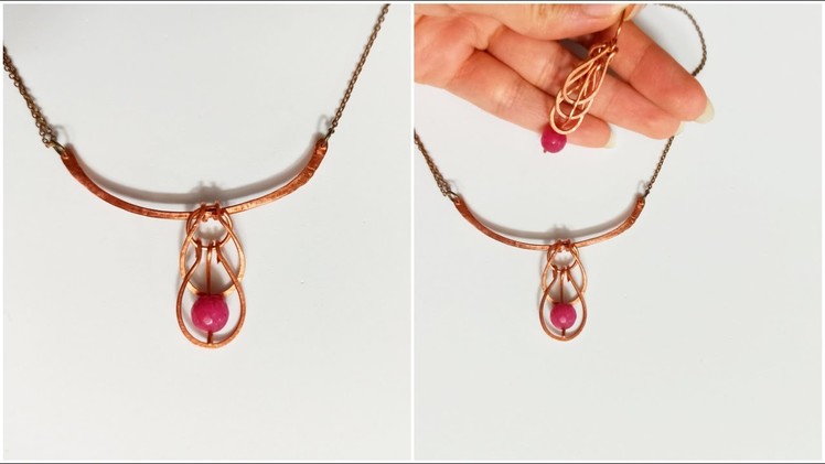 Copper Wire Wrap Necklace. How to make hammered wire jewelry. DIY