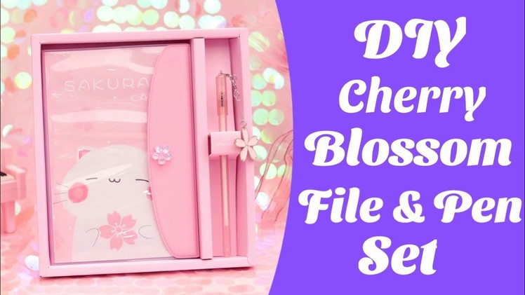 DIY Cherry Blossom File and Pen set. Cherry Blossom File Set. DIY Cherry blossom stationary
