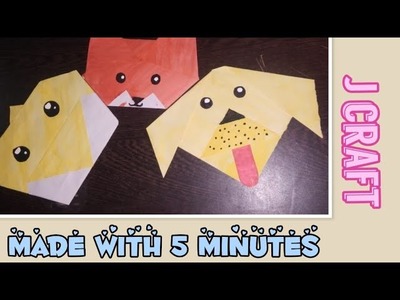 Easy paper craft for kids. Simple Origami paper crafts.animals made by paper-Fox, Dog, Duck.J craft