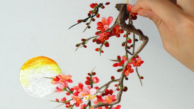 Hand embroidery art: KIT46 - Peach Blossom | ThuongEmbroidery