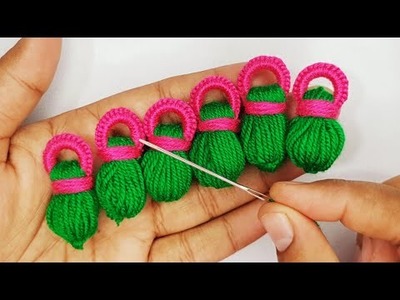 Hand Embroidery Easy Amazing Trick Wool Flower Making Finger Hack Design #emdroideyhand