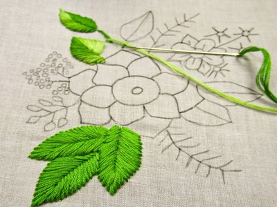 Hand embroidery flowers Design - How to Stitch Flower pattern Step by Step -16