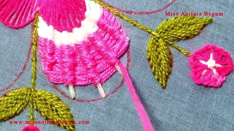 Hand Embroidery Spider Stitch Flower Design, Single Flower Embroidery Design, Pink Flower Embroidery