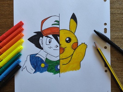 How to draw Ash and Pikachu  easy step by step
