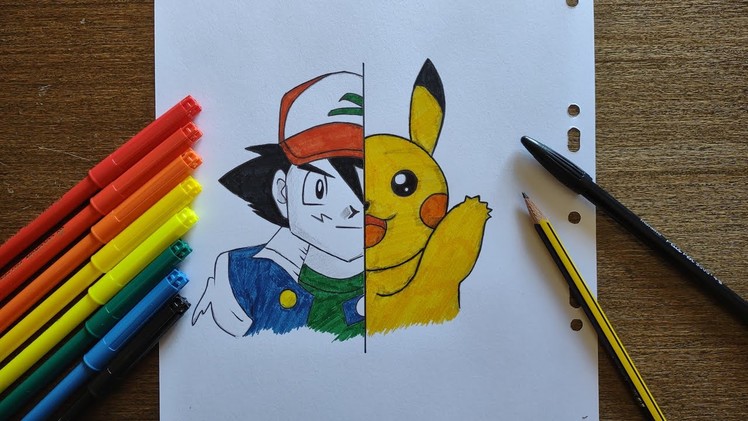 How to draw Ash and Pikachu  easy step by step