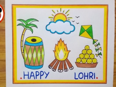 Lohri Drawing Easy Steps. Lohri Festival Drawing. Happy Lohri Drawing. How to Draw Lohri