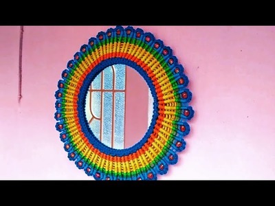 MACRAME MIRROR. Rainbow ???? Multicolour WASTAGE Macrame Mirror Design Tutorial in Hindi ( Peacock ????)