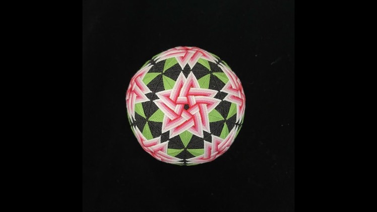 Temari Ball Embroidery Kit Tutorial - Pink Double Petal Flowers on C10, Japanese handcraft
