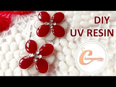 UV レジン UV Resin Crafts & Accessories| UV resin Red & White Floral Petal earring | DIY resin jewelry|