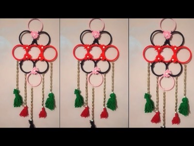 Wall hanging woolen craft ideas with bangals || wollenscraft. viral homedecor paper craft easy