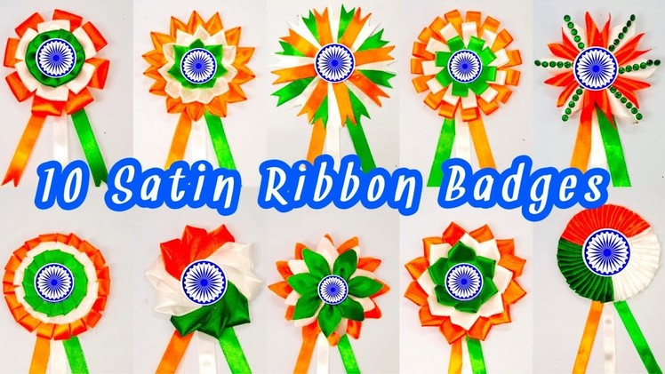 10 Satin Ribbon Republic Day Badges Making.Independence Day Badge Ideas.DIY.Handmade Badges.