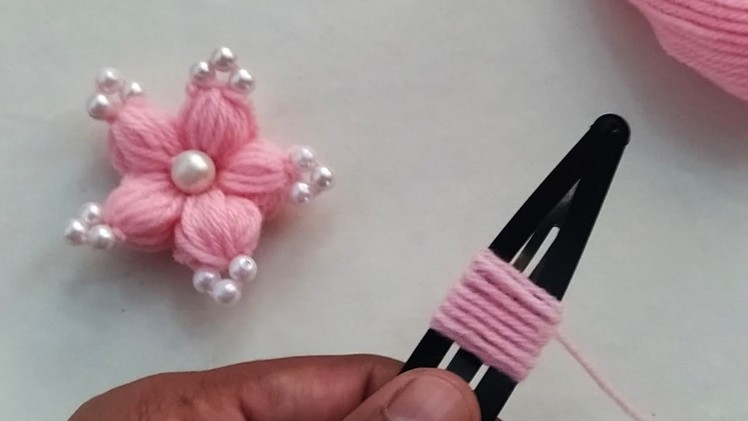 Amazing Hand Embroidery Woolen Flower making ideas with Hair Pin | Easy Sewing Hack