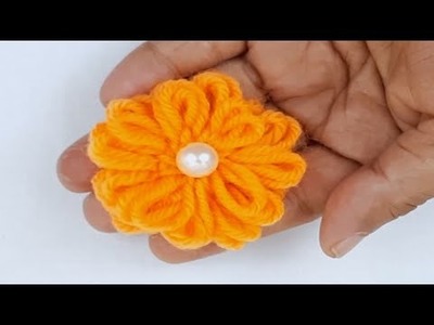 Amazing Woolen Flower Craft Ideas with Cotton buds - Easy  Hand Embroidery Design Trick#Shorts