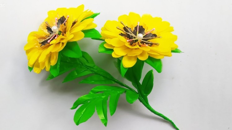 DIY bunga hias dari plastik kresek TANPA SETRIKA | Flower crafts from plastic bag without ironing