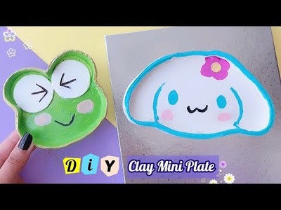 DIY kawaii plate with clay. how to make clay mini plate. how to make plate with clay. clay art
