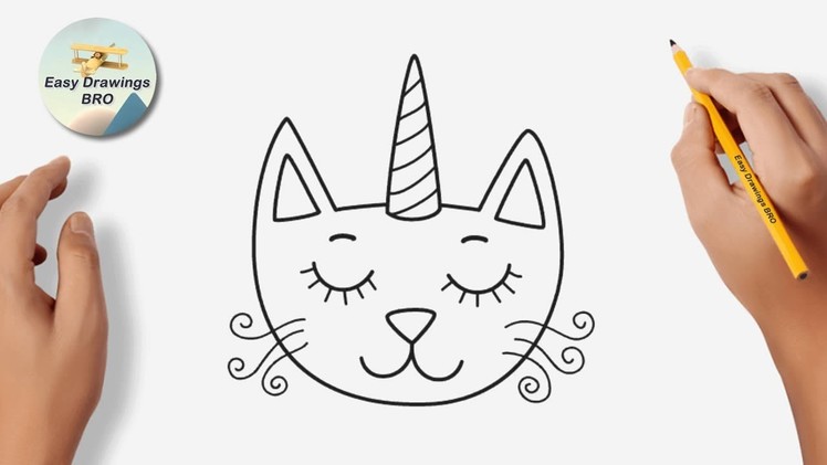 Drawing unicorn cat tutorial | How to draw a caticorn| Easy Drawings BRO