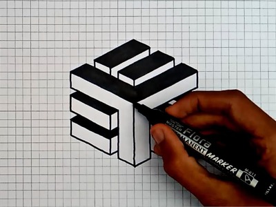 Easy 3D Optical Illusion drawing art on Graph Paper | Graph Paper Art