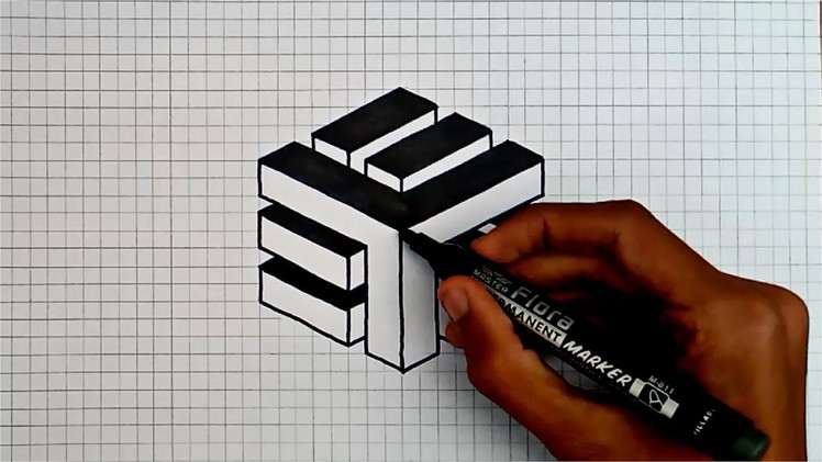 Easy 3D Optical Illusion drawing art on Graph Paper | Graph Paper Art