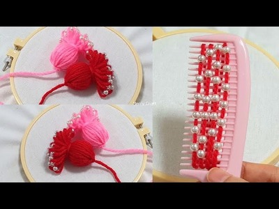 Easy Hand Embroidery Woolen Flower Design Trick - Amazing Hand Making Latkan Design Idea - Blouse