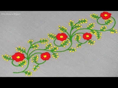 Hand Embroidery Dress Decoration Idea for Beginners, Simple Borderline Hand Embroidery Design-572