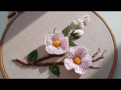 Hand Embroidery How to embroider apple flowers Stump Work