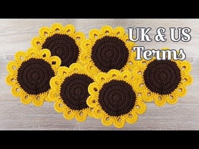 How to crochet a sunflower for beginners ???? Sunflower crochet doily free pattern ???? Sunflower coaster