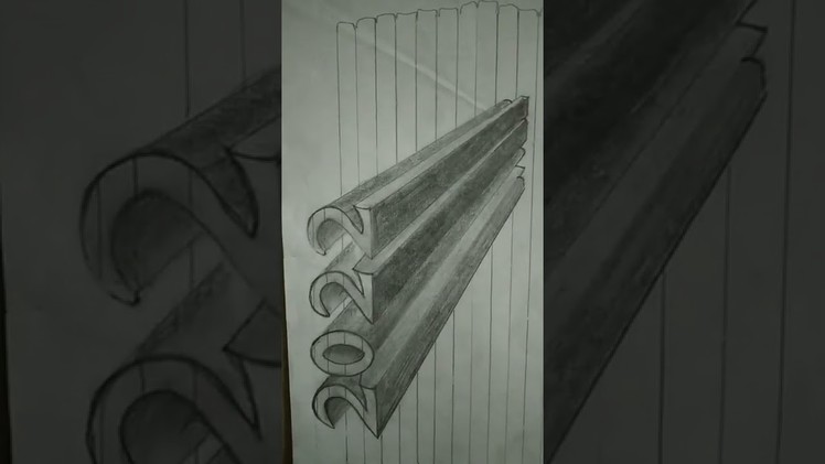 How to draw 2022 number 3D trick art♥️ on line paper #shorts ♥️