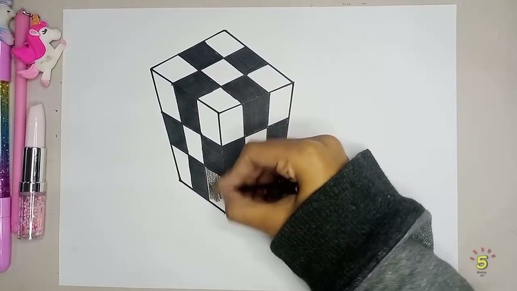 How to draw a 3D realistic cube on plan paper.by 5 Minutes Art.