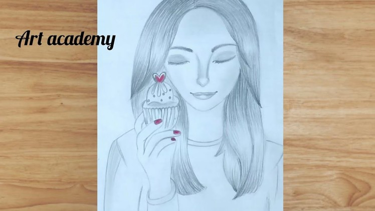 How to draw a girl with cupcake | with one' pencil ' step by step for  || #easy sketch of girl