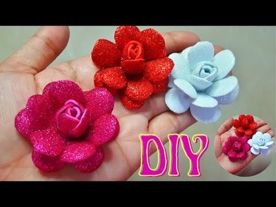 HOW TO MAKE ROSE FLOWER FROM GLITTER FOAM SHEETS | GLITTER FOAM CRAFTS | EASY ROSE FLOWER | DIY