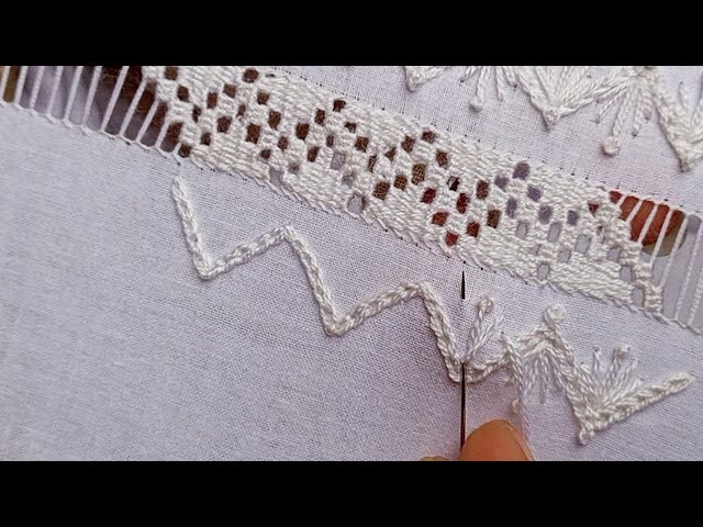 How To Start A Border Embroidery.Tow Ways To Fasten The Thread.Hand Embroidery.Lace Embroidery.2105